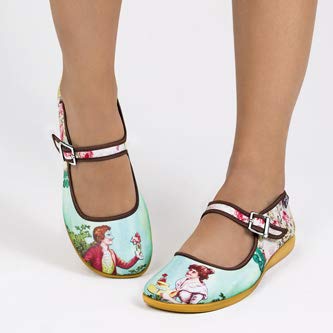 Image of Hot Chocolate Design Whimsical Women's Mary Jane Flats | Adjustable Buckle Strap, Round Closed Toe, Cushioned Insole, Vegan Textile, Lightweight All-Day Wear