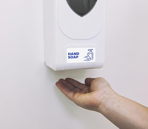 Image of Hand Soap Label for Soap Dispenser | Commercial Hand Soap Sticker Label for Wall Mounted Dispenser | Business, Office, and Home Use | Waterproof, Ultra-Durable - USA Made (2x1 inch), 4 Labels