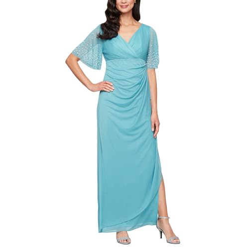 Image of Alex Evenings Women's Long Stretch Sequin Bodice Mother of The Bride Dress with Empire Waist (Petite and Regular Sizes)