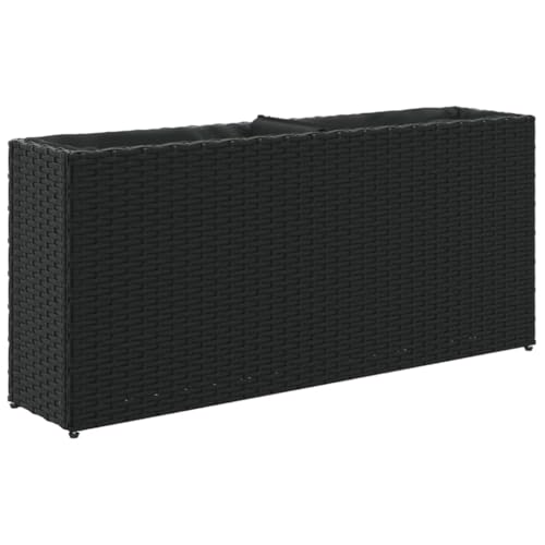 vidaXL Jardinière avec 2 Pots Noir 90x20x40 cm résine tressée, jardinière d'extérieur, bac à Fleurs, bac à tomates, jardinière de terrasse