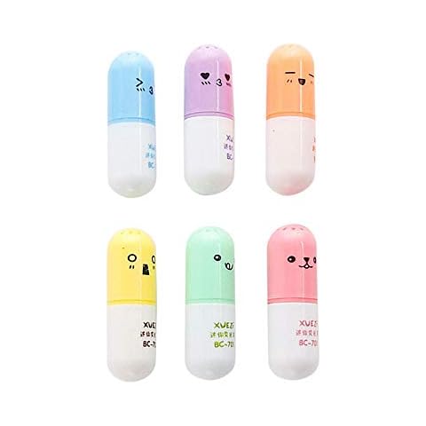 Yue668※6PCS Korean Creative Kawaii Mini Smiling Face Pill Highlighter Lovely Cartoon Highlighter Pen for Students Supplies (Multicolor) Cover