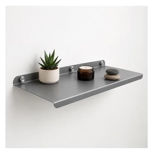 Image of 17 Inch Set 1 Grey Wall Shelf - Metal Floating Shelf for Wall, Wall Mounted Shelves, Modern Wall Shelf for Bedroom & Living Room Storage, Minimalist Wall Mount Shelf (43.18 CM Long X 17 CM deep)