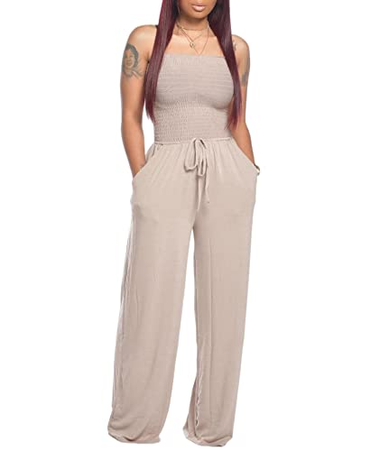 ECDAHICC Women's Strapless Tube Top Jumpsuit with Pockets