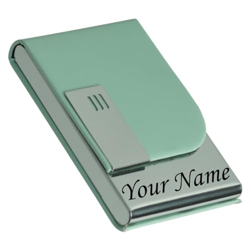 Image of Engraved Your Name Customized On Vertical Card Holder -Luxurious Unisex Design-RFID Blocking Stainless Steel 1 x 10 x 6 cm for Credit|Debit|ATM|Business Visiting Corporate Gift (Green-lit)