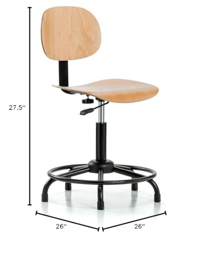 Image of Perch Wood Pneumatic Chair - Adjustable Back and Seat - Stationary Caps - Workbench Height - Office Chair
