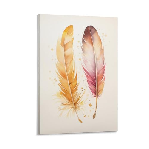 Toile minimaliste plumes d'oiseau jaune rouge pour chambre 60x90
