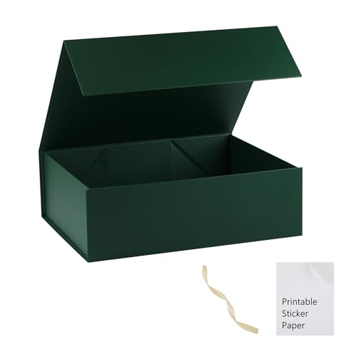 MUMUPACK Green Gift Box 10x7.3x3.5 Gift Boxes With Lids For Presents Includes Ribbon And Diy Printable Sticker Paper Bridesmaid Proposal Box Magnetic Gift Box For Birthday Wedding Graduation