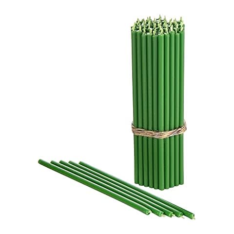 Danilovo Pure Beeswax Candles - No-Drip, Smoke-Less, Tall, Thin Taper Candles - Decorative Candles for Church Prayer, Decor or Birthday Candles - Honey Scented Candles - 6.4”x0.22” (Green, 50pcs) Cover