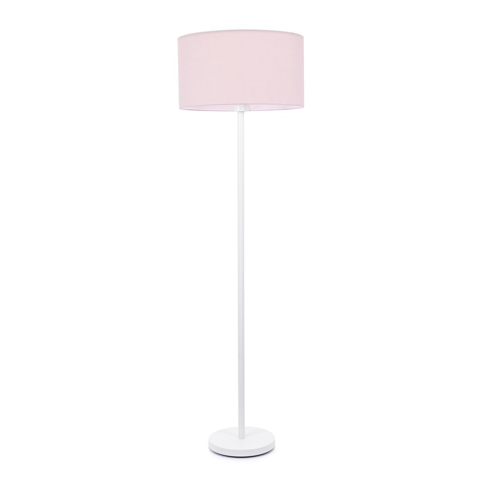 Valuelights Unisex Dusty Pink Charlie White Single Stem Floor Lamp With Fabric Drum Lamp Shade And Led Bulb In