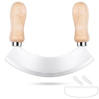 PROKITCHNE Wiegemesser, Kräutermesser mit 1 klinge aus Edelstahl, Pizzaschneider mit Holzgrif zum Zerkleinern von Kräutern & Gewürzen