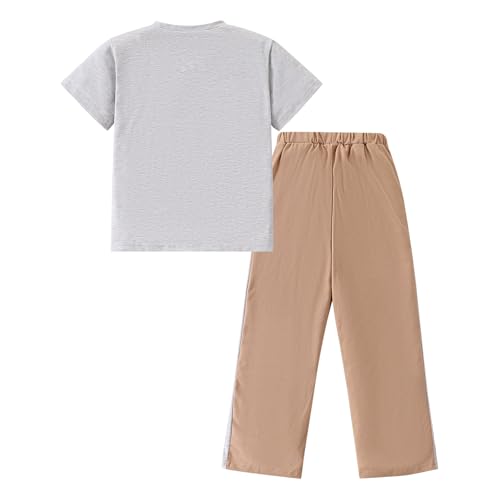 Image of Yoxindax Tween Boy Clothes 2-Piece Letter Print Tee And Color-Block Pants Summer Outfits
