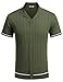 COOFANDY Mens Button Up Short Sleeve Knit Shirt Resort Wear for Men Vintage Old Money Shirt Army Green