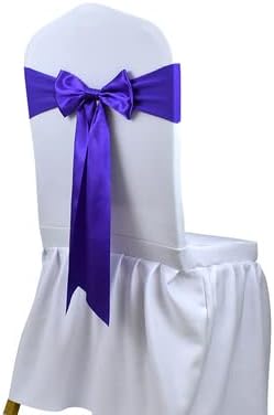 Chair Bow Sashes, 25pcs Purple Satin Spandex Chair Covers with Ribbons Chair Tie Backs