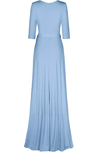 Image of Women's 3 /4 Sleeve Deep V-Neck Maxi Faux Wrap Solid Plus Size Dress