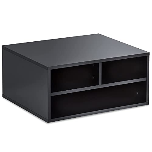 Fitueyes Large Printer Stands With 3 Storage Compartments, Desktop Paper Organizer Shelf For Home Office, 2-Tier Printer Riser, Black, 18.9" L X 15.7" W X 8.7" H #TOP1