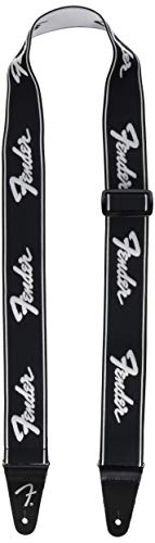 Fender WeightLess Sangle de guitare avec logo de course Noir/blanc 5,1 cm - Les Beatles, Paul McCartney, John Lennon, RIngo Starr, George Harrison Fender WeightLess Sangle de guitare avec logo de course Noir/blanc 5,1 cm