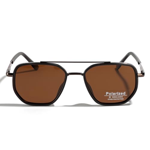 Polarized TR90 Sunglasses Vintage Square Flattop Sun Glasses Double Bridge Metal UV400 Eyewears4