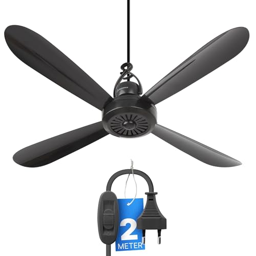 Bestlivings Ventilateur de plafond portable à suspendre, silencieux env. 25 dB, moteur 5 W basse consommation, Ø 40 cm, prise EU 220-240 V, crochet de...