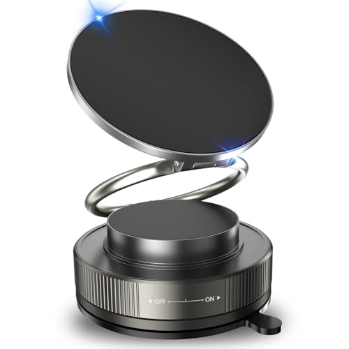 Vacuum Magnetic Phone Holder for Car,2800gf Strong Magnetic Phone Mount,360° Adjustable & Reinforced Suction Cup for Dashboard/Mirror,Car Phone Holder Compatible with iPhone Androi（Matte Black）