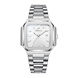 四角 腕時計 メンズ シルバー 3ATM防水: カレンダー 夜光 アナログ ステンレスベルト スクエアウォッチ ファッションア クセサリー - バレンタインデー クリスマス 誕生日 父の日 プレゼント