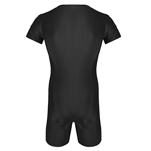 iiniim Herren Body Zip Einteiler Herrenbody Männerbody Elastisches Overall Fitness Sportbody Unterhemd Unterwäsche M-XXL A Schwarz XL