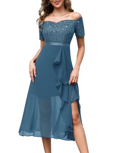 BeryLove Women Sequin Bridesmaid Wedding Guest Cocktail Sparkly Glitter Dress