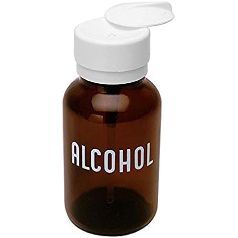 MENDA 35608 Glass/Polypropylene/Steel/Low-Density Polyethylene/Ldpe Dispensing Bottle, Lasting-Touch, Imprinted 'Alcohol', Amber Round Glass 8 oz., 8 fl. oz. Capacity,Brown Cover