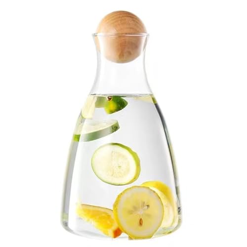 TAMUME Curved Glass Carafe with Wooden Ball Lid - Ideal for Water and Wine Service