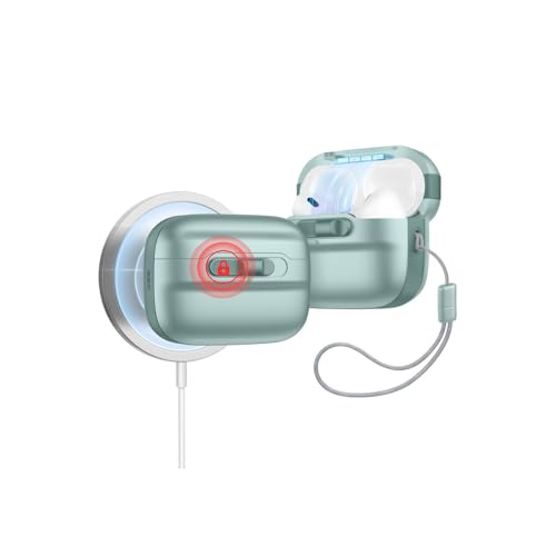 ESR Capa para AirPods Pro (2023/2022/2019, 2ª/1ª geração), compatÃvel com Airpods Pro 2 (cabo USB-C/Lightning), MagSafe Ready, trava magnética, capa de proteção total contra quedas com cordão, verde