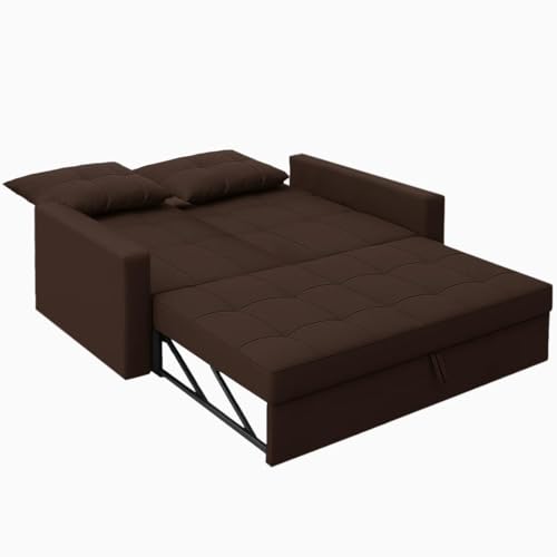 Image of CASASTYLE Trissa 2 Seater Pull-Out Premium Fabric Sofa Cum Bed Sofa Set for Living Room (Brown Fabric-Color)