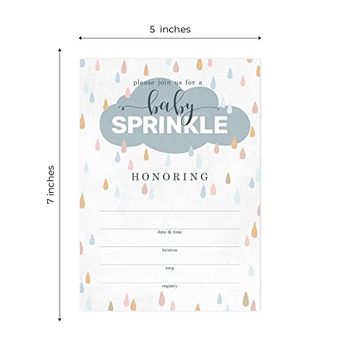Canopy Street Raindrops Baby Sprinkle Invitations / 25 Fill In Baby Shower Cloud Invites / 5" X 7" Flat Modern Rainbow Baby Shower Party Invitation/Made In The Usa #TOP4