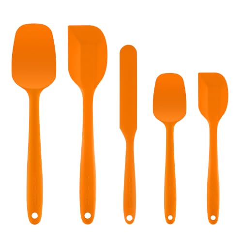 Image of OVENTE Silicone Spatula Set of 5, Heat Resistant, Orange SP12305O | Food Grade Rubber Spatula, BPA-Free and Dishwasher Safe, Nonstick Kitchen Utensils for Baking, Cooking and Mixing