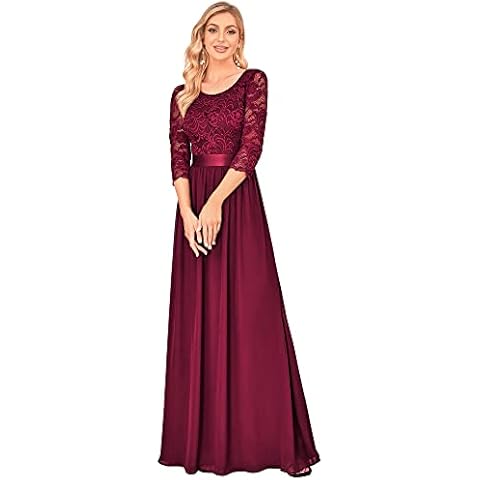 Ever-Pretty Vestido Borgoña con Encaje y Corte Imperio Cover