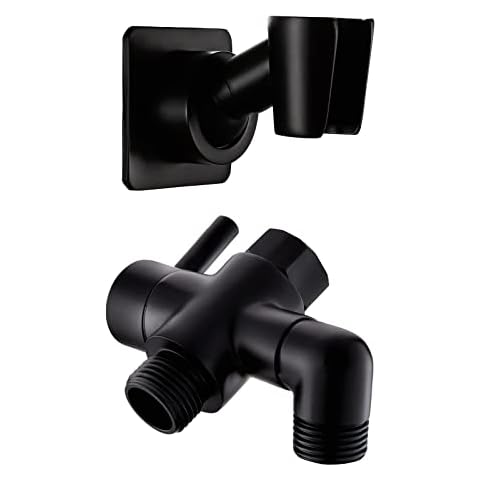 YDmeet Shower Head Holder for Handheld and 3-Way Shower Diverter Valve, All Brass, Matte Black Cover