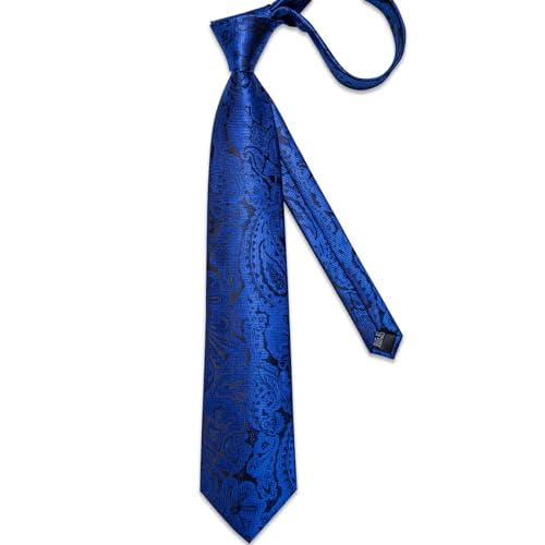 Image of DiBanGu Mens Paisley Tie Sets Silk Jacquard Woven Floral Necktie and Pocket Square Cufflinks Wedding Business Party