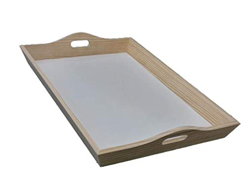 Bandeja Madera Rectangular. En Pino, Crudo. para Pintar. Medidas (Ancho/Fondo/Alto): 50 * 35 * 7.5 cms.