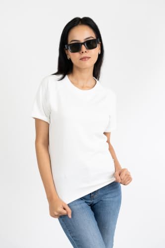 Image of Women French Terry Raglan Crew Neck | 100% Cotton Stylish Casual Comfortable Regular Fit Solid Half Sleeves Round Neck T-Shirt for Women