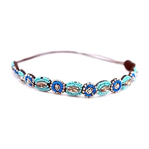 Jilukibo Fashion Handmade Crystal Rhinestone Beads Headband, Retro Style Elastic Hairband Jewelry Hair Accessories Headwraps for Women Brides (Blue) Cover