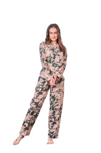 Image of SANSKRUTIHOMES Women's Premium 100% Cotton Printed Night Suit Set | Elegant Full Sleeve Collar Top & Pyjama | Soft & Breathable Premium Loungewear for Women