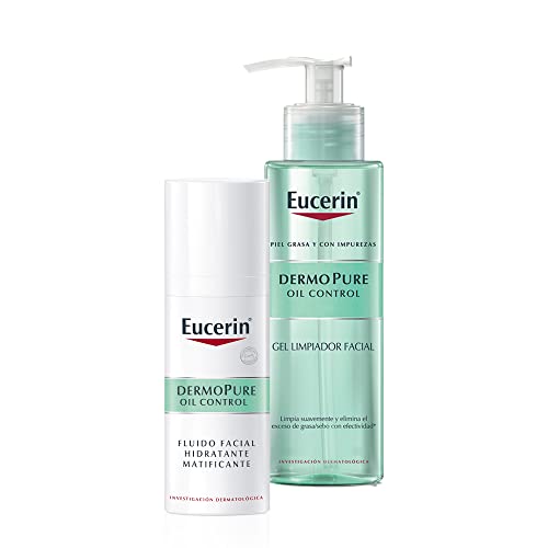 Kit Eucerin DermoPure Gel Limpiador Facial, 200 ml + Fluido Facial Hidratante Matificante para piel grasa, 50 ml