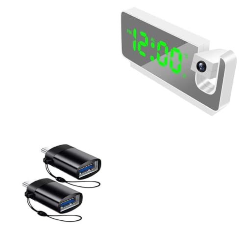 BoxWave Cable Compatible with OnLyee Projection Alarm Clock CR1024 - USB-C to A PortChanger (2-Pack), USB Type-C OTG USB Portable Keychain - Slate Black