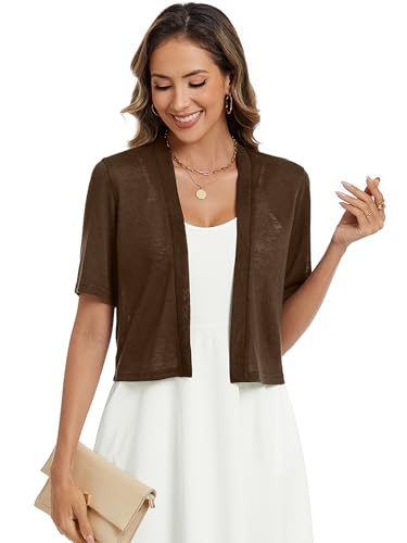 Image of Heymoments Women Thin Shrugs Short Sleeve Lightweight Cropped Tops Open Front Knitted Cardigan for Dress Summer Bolero