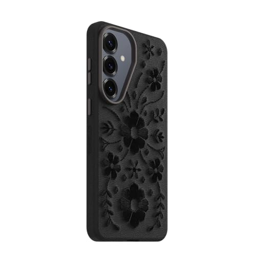 Image of OtterBox Samsung Galaxy S26+ Symmetry Series Cactus Leather Case - Ink Blossom (Black), Slim, Premium, Protective Samsung Galaxy Phone Case
