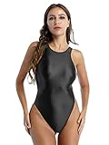 YUUMIN Damen Wetlook Body Sexy Elegant Bodysuit Top Unterwäsche Öl Glitzer Glänzend Ärmellos Stringbody Hoher Beinausschnitt Einteiler Hydrasuit Badeanzug Push Up Schwarz XL