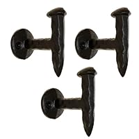 Rustic State Sirkeci Cast Iron Hooks Antique Wrought Iron Railroad Spike Design Rack for Coat Towel Bag Hat Pot Pan - Hand Hammered Wall Mount Forged Hanger - Set of 3 - Black
