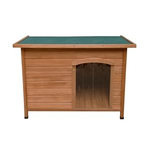 Caseta Mediana Perros Mascotas Perrera de Madera Impermeable Refugio Canino Perruno Interior Exterior 103x70x66cm Tapa Abierta Distancia al Suelo 5cm con Bisagras Portezuelas Abertura con Techo