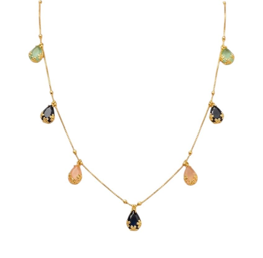 Gold Plated Multicolor Stone Pendant Necklace for Women | Elegant Drop Charm Necklace for Girls | Stylish Wear & Daily Wear Fashion Jewelry-image-35