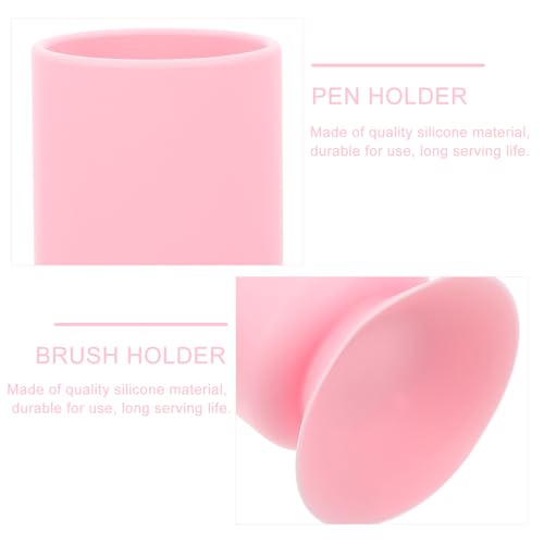 minkissy Silicone Suction Cup Pen Holder Student Present Makeup Brush Storage Pot Make up Brush Organizer Containers with Lids Stationary Holder Silica Gel Office Desktop Pen - Image 4
