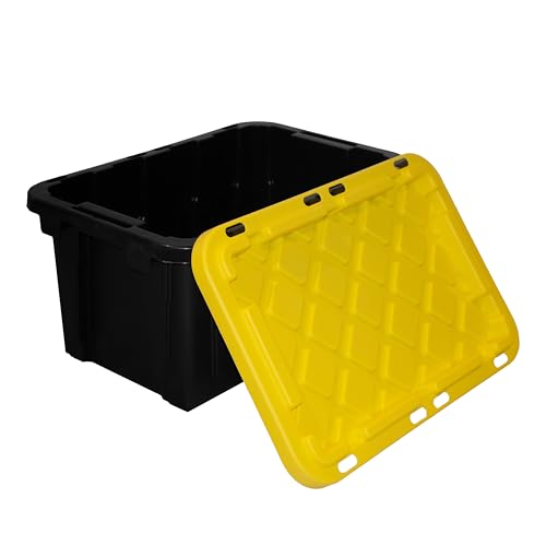 HDX 27 gal. Strong Box Plastic Storage Tote in Black and Yellow