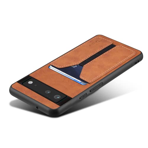Étui portefeuille Google Pixel 6 en cuir fin marron avec porte-carte